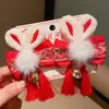 Super hada estilo nacional pasador para el pelo niños par de pinzas de conejo de felpa hortensia borla antigua diadema de niña caminando Año Nuevo danza del león