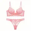 Nuevo conjunto de lencería sexy de encaje bordado estilo europeo y americano para mujer, ultrafino, minimiza los bustos grandes, sujetador anti-caída
