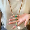 Qiaoen Joyería Piedra Natural Shoushan Ámbar Rojo Turquesa Semilla de Ciprés Adorno Pulsera de 108 Cuentas Collar Original de Semillas Rosario