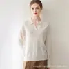 Suave y acogedor nuevo suéter de punto 100% cachemira con cuello de tijera para otoño/invierno para mujer, de manga larga, color liso, adecuado para usar en capas