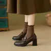 En Stock~ Zapatos Pequeños de Cuero Estilo Británico con Tacón Alto y Grueso para Mujer, Nuevos Mocasines de Primavera 2025 para Mujer, Zapatos Slip-On de Piel de Oveja
