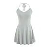 Vestido Delgado Sexy Estilo Puro Deseo con Cuello en U Profundo y Tirantes Finos Vestido Base de Verano de Cintura Alta con Cuello Halter Vestido Tipo Camiseta Ajustado al Cuerpo