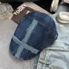Gorra Vintage de Mezclilla Negra con Remaches para Mujer Lavada de Cara Vieja Pequeña Boina Estilo Americano Sombrero para Cabeza Grande Trendy