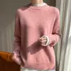 Nuevo suéter de punto casual de punto grueso con bloques de color, cuello redondo, ajuste holgado, 100% lana, imitación de dos piezas, para otoño e invierno, para mujer