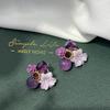 Brincos Buquê de Rosa Selvagem Geométricos Roxo Combinam com Tudo Flor Clipe de Orelha Brincos Portão Leste