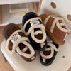 Zapatillas finas de estilo coreano retro con velcro, creativas, de invierno, para mujer, de algodón cálido, antideslizantes y combinables.