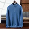 Camisa Básica Masculina de Tricô Cashmere com Gola Alta Meia-Zíper Manga Longa Suéter Quente Outono Inverno Novo Versátil Top Moda