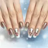 Item popular de comércio exterior: Kit com 24 unhas postiças retangulares de comprimento médio, com design de rena e galho de Natal em gradiente marrom-branco, para venda no atacado