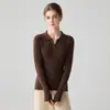 Suéter de Punto 100% Cachemir con Cuello Polo para Mujer, Jersey Ajustado, Estilo Sencillo, Camisa Base de Capa Interior Semiabierta para Otoño