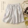Shorts de Algodón y Lino para Mujer, Pantalones de Algodón y Lino Crochet para Mujer con Corte Retro de Verano, Pantalones Casuales de Encaje Artístico, Pantalones Rectos Sueltos con Aspecto Adelgazante