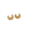 Pendientes geométricos de aro C con textura de hilo metálico de alta gama europeos y americanos, aguja de plata S925, pendientes de metal exquisitos, delicados y pequeños