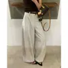 Pantalones casuales de alta gama para mujer, estilo lujo ligero 'old money', con diseño de cintura color block, pantalones de pierna ancha hasta el suelo, modernos y versátiles