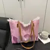 Bolsa de Lona con Borlas de Gran Capacidad para el Verano 2025 Bolsa de Playa de Loto Bolso Tote Tejido de Hombro para Mujer