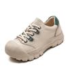 Zapatos Nuevos Jiejie de Shanghái para Otoño e Invierno con Punta Redonda y Cordones Delanteros Dedo Gordo Feo Lindo Ligeros Simples Modernos de Cuero para Mujer