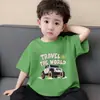 Camiseta Base de Algodón Puro Suelta Fina Estilo Coreano de Verano para Niños, Camiseta de Manga Corta con Estampado Elegante
