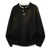 Suéter falso de duas peças com gola henley vermelha para homens, design espessado para o inverno, malha emendada, camiseta de manga longa para usar por baixo