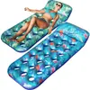 Colchoneta Inflable Flotante para Piscina, Cama Flotante Rayada, Hamaca, Sillón Individual, Almacenamiento, Flotador Grande Inflable, Flotador Portátil para Agua