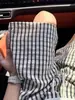 Shorts de Gaze Bolha Xadrez Azul Retrô Americano para Homens, Tendência de Verão Secagem Rápida Seda de Gelo Perna Reta Comprimento do Joelho