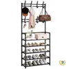Zapatero Sencillo de Múltiples Niveles para Uso Doméstico, Zapatero y Perchero a Prueba de Polvo, Perchero Integrado para Apartamentos de Alquiler, Uso en Dormitorio Interior