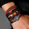 Pulsera de Cuero Trenzado a Mano Multicapa Vintage de Amazon para Hombres y Mujeres, Cordón Elástico con Cuentas Joyería Transfronteriza Venta al por Mayor