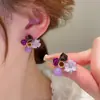 Pendientes de Plata con Aguja de Estilo Étnico con Flores de Piedra Ojo de Gato Incrustadas de Diamantes, Pendientes de Moda de Lujo Ligero de Gama Alta, Pendientes Sencillos de Nicho para Mujer