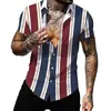 Estación independiente transfronteriza verano nuevo camisa con estampado digital 3D moda camisa de manga corta a rayas con solapa fabricante de origen