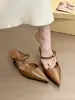 ¡Fin de semana en París! Mules Marrones Retro de Punta Fina para Mujer, Versión Coreana Primavera 2025 Zapatos de Tacón de Aguja para el Trabajo