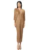 Vestido Outono Feminino 2025 Nova Moda Elegante Estampagem a Quente Manga Morcego Solto Tamanho Grande Longo Justo ao Corpo Saia