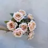 Flor Decorativa de Rosa Lujosa de Nueve Ramas, Rosa Artificial Realista de Gama Alta, Flor Artificial para Paisajismo y Decoración del Hogar