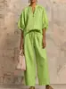 2026 Primavera e Verão Novo Europeu e Americano Transfronteiriço Amazon Solto Casual Moda Estilo Férias Zíper Gola Redonda Perna Larga Conjunto