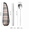 Set de Palillos y Cuchara de Acero Inoxidable Coreano 304 Vajilla Portátil para Una Persona Bolsa de Viaje Tenedor, Cuchara y Palillos Set de Tres Piezas