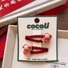 Nuevo Clip para el Cabello de Tela Rojo Terciopelo de Año Nuevo para Niñas con Diseño de Animales de Dibujos Animados, Suave con el Cabello, Set de Goma para el Cabello y Clip