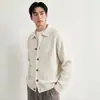 Suéter masculino de lapela em mistura de lã, inverno 2026, corte solto, estilo casual americano, cardigã de tricô de abotoamento simples