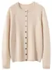 Nuevo suéter de cachemira para otoño e invierno para mujer, cárdigan de cuello redondo con borde enrollado, holgado y estiliza la figura, top tipo abrigo de punto de manga larga