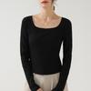 Camiseta Básica de Moda para Tiktok Versátil de Cuello Cuadrado y Manga Larga para Mujer, Nuevo Estilo Otoño 2026, Top Elegante de Corte Ajustado