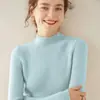 Suéter de Cashmere Listrado Gola Alta Meia-Calça Espessado para Mulheres, 100% Cashmere de Cabra, Modelagem Justa, Suéter Base Emagrecedor