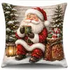 Funda de Cojín Navideño Estampado de Árbol de Navidad a Cuadros, Duende, Papá Noel, Decoración para Sofá, Dormitorio