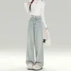 Jeans de Pierna Ancha de Tiro Alto de Color Claro para Mujer 2026 Primavera/Otoño Tendencia Versátil Nuevos Pantalones Largos Rectos Sueltos y Fluidos