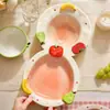 Prato de frutas em relevo de maçã fofa, tigela de iogurte de cerâmica, louça, alta qualidade, elegante, para uso doméstico, conjunto de tigela e prato, tigela de arroz, conjunto de pratos