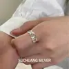 Anel Liso Trançado com Diamantes Largos S925 Prata de Lei Suchuang para Mulheres Design Ins Coreano Anel de Dedo Indicador Brilhante de Alta Qualidade