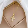 Aço TitânioZircônia Cruz Estilo Minimalista Elegante Deslumbrante Colar Totalmente Cravejado para Mulheres Corrente Versátil na Clavícula Corrente de Aço Titânio