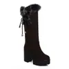 Botas de caña alta de tacón ultra alto para mujer, tallas 34-46, botas Martin de gamuza para mujer de otoño e invierno transfronterizas, punta redonda, talla grande, plataforma impermeable sin cordones