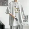 Camiseta Masculina de Manga Curta Estilo Hong Kong Tendência Solta Versátil Marca Tendência Verão Estampa de Letras Respirável Confortável Em Estoque 7 Cores