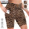 [Procesamiento Personalizado] Amazon Mallas Deportivas Bolsillo Verano Mujer Elásticas Cintura Alta Control Abdomen Estampado Leopardo Europeo