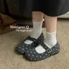 Sapatos Mary Jane, sapatilhas femininas de salto baixo, nova coleção de outono, couro genuíno com detalhe de fivela, sapatilhas de bico raso, sapatos femininos, design de bolinhas de bico raso, 02-6