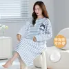 En stock en tiendas físicas: Pijama de otoño e invierno para mujer con almohadillas en el pecho, bata de manga larga de algodón elástico, dulce y adecuada para usar en casa