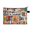 Bolsa de maquillaje con diseño de oso bonito y feliz cumpleaños, bolsa de lavado portátil de viaje de gran capacidad para niña linda con dibujos animados