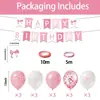 Set de globos de cumpleaños para niña con lazo rosa, pancarta de primer cumpleaños, decoraciones de fondo para fiesta