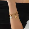 Pulsera de Acero Inoxidable con Carcasa Europea y Americana para Mujer, Joyería con Colgante Marino que No se Desvanece, Pulsera de Acero de Titanio Dorado de 18K al por Mayor