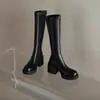 Botas altas hasta la rodilla de suela gruesa para tallas grandes, nuevo estilo primavera y otoño 2026, tacón alto grueso, diseño único, botas de montar ajustadas